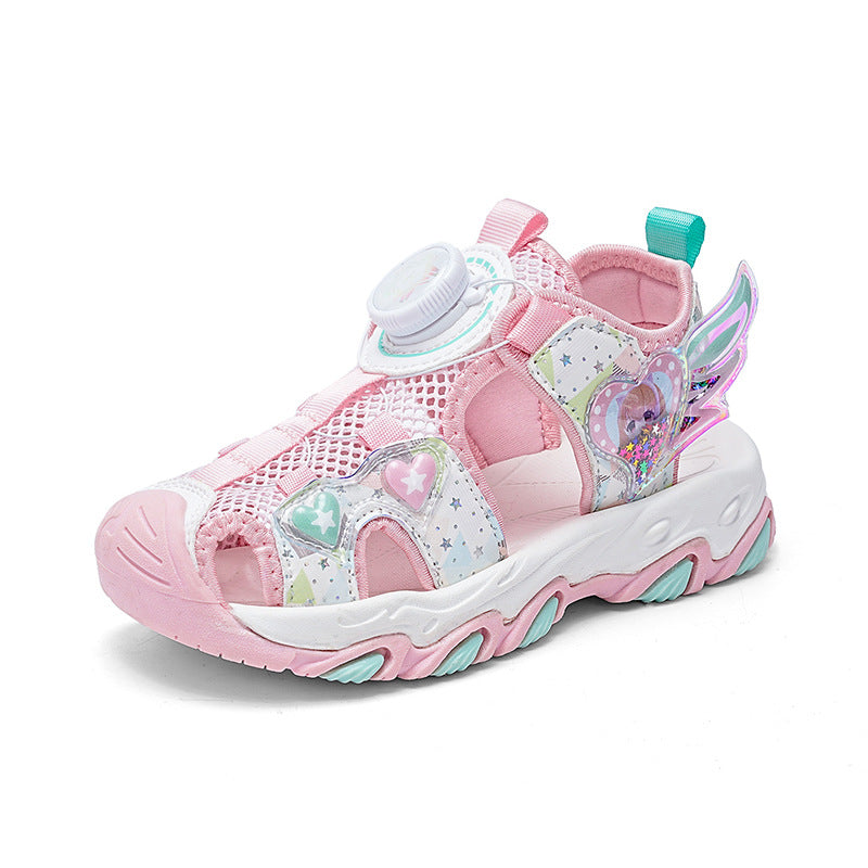 Wholesale Rotary Button Princess Shoes Girls Hollow Out Kids Shoes