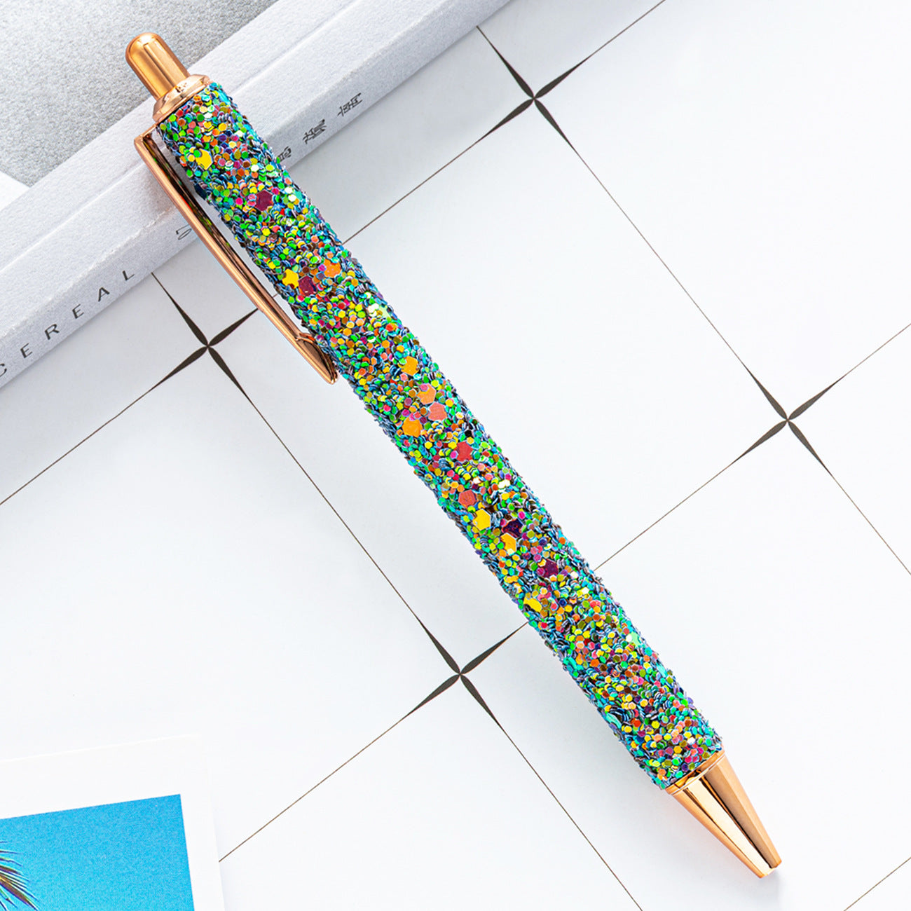 Wholesale 2pcs Metal Pen Glitter Cute Cartoon Multicolor Sequin Ballpoint Pen