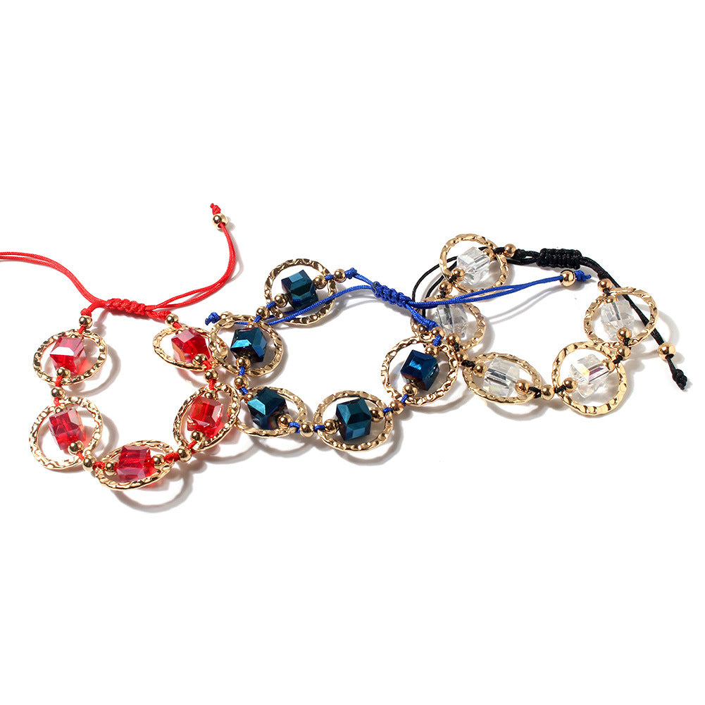 Wholesale Fashion Handwoven Red Rope Square Crystal Bracelet