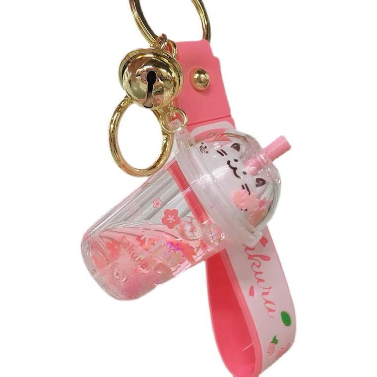 Wholesale Quicksand Cat Pendant Liquid Acrylic Keychain