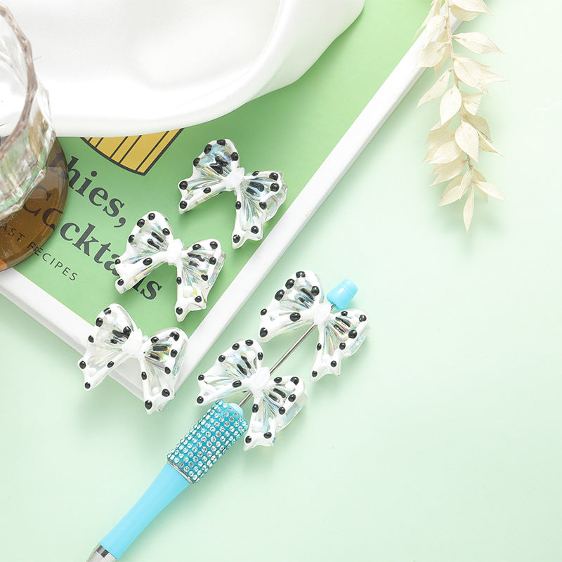 Wholesale 10pcs DIY hand-painted bow straight hole cute acrylic beads