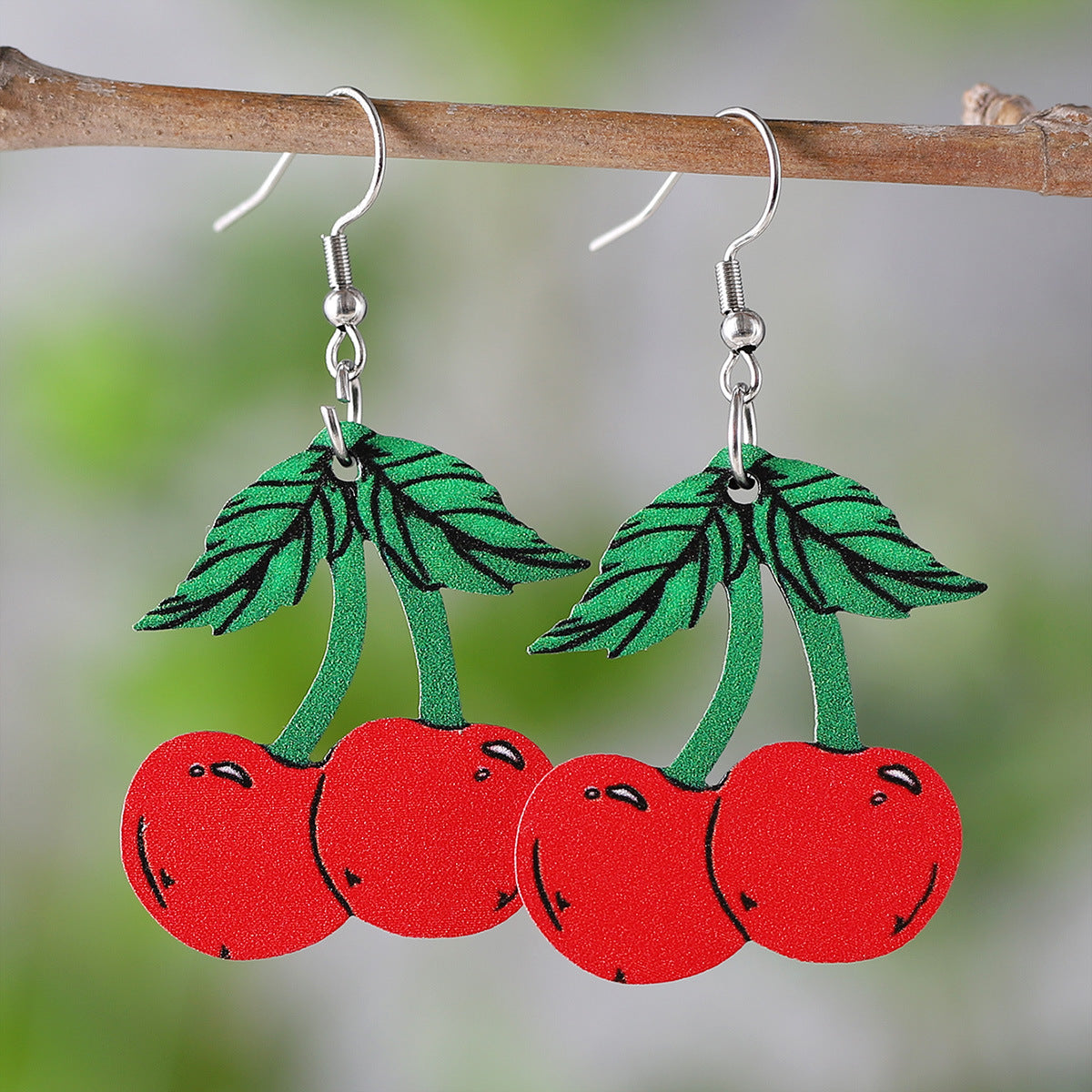 Wholesale Summer Watermelon Lemon Pineapple Cherry Pendant Wooden Double-Sided Earrings