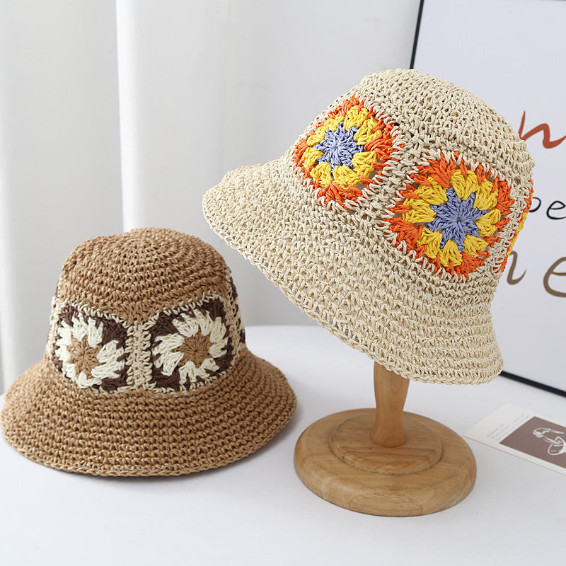 Wholesale Rainbow Color Braided Flowers Straw Hat