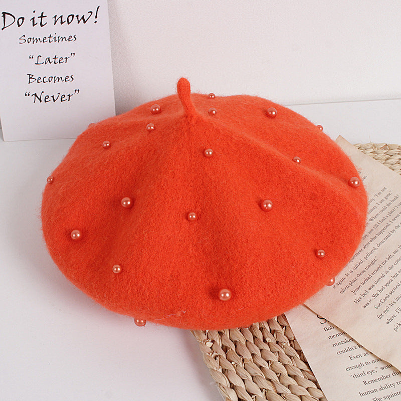 Wholesale Autumn and Winter Pearl Children's Beret Pearl Hat