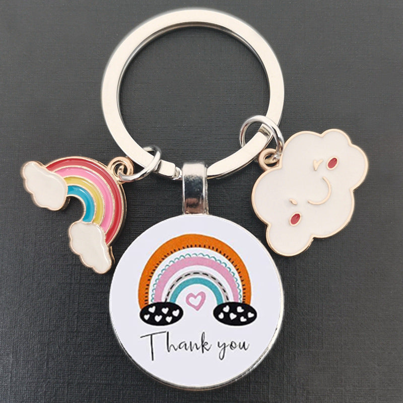 卸売レインボー透明ガラスパッチメタルキーホルダー