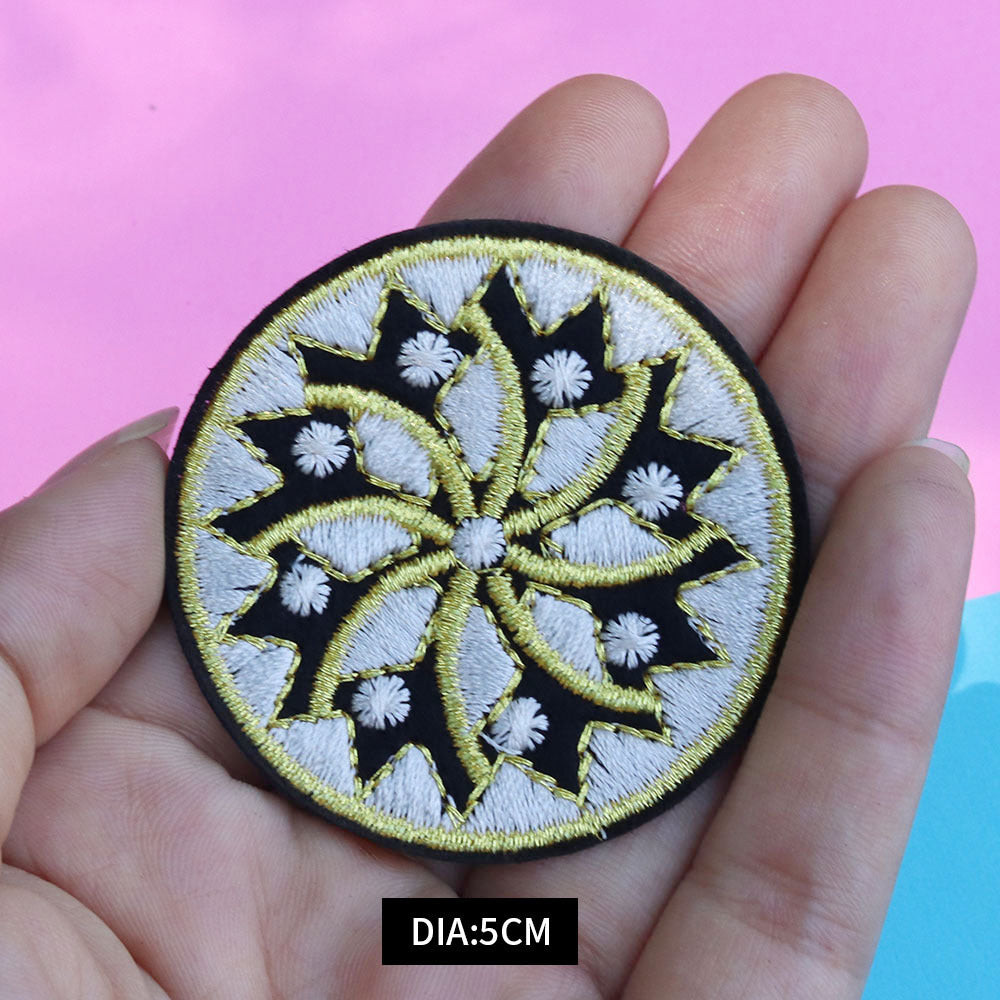 Wholesale 5cm ethnic style round floral embroidery sequins mixed with gold thread patch
