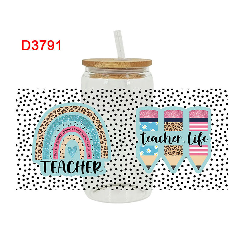 Wholesale Cartoon Cute Teacher Campus Theme 16oz Cup UV DTF Wraps