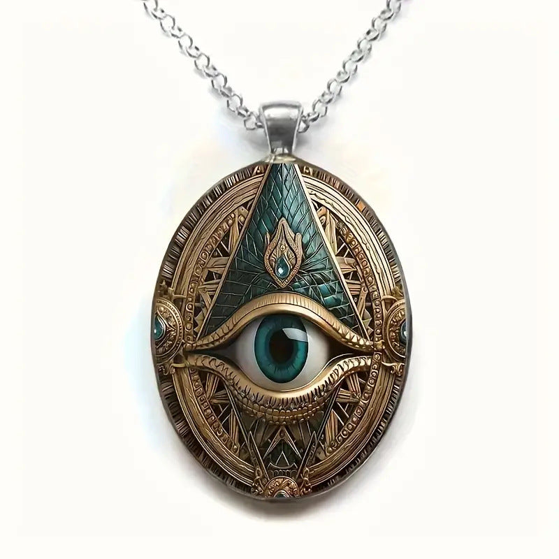 Wholesale retro Eye Pattern Elliptical Pendant Necklace