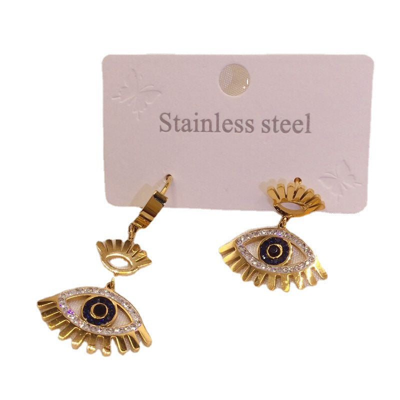Wholesale Titanium Steel Devil's Eye Colored Painted Diamond Hollow Earrings