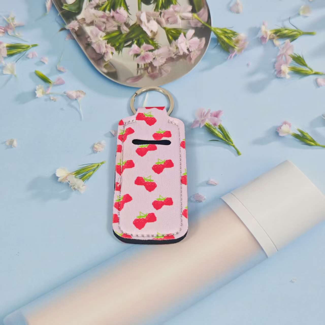 Wholesale Printed sunflower women' s lipstick bag Chapstick Holder keychain