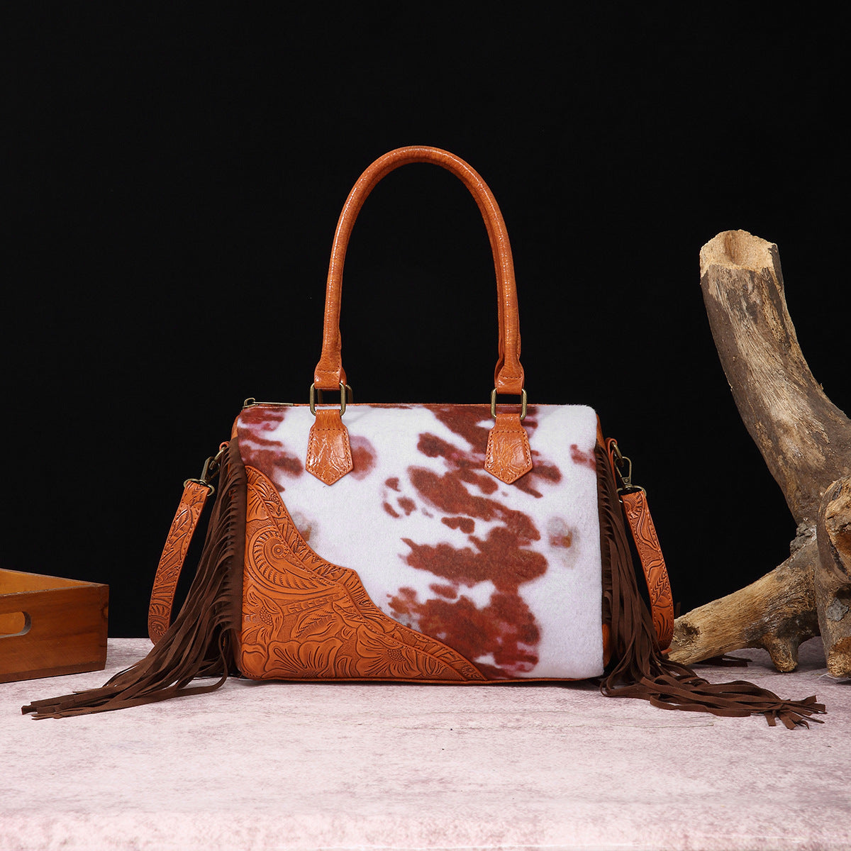 Wholesale Retro Cow Pattern Western Style Handbag Furry Velvet Crossbody Shoulder Bag