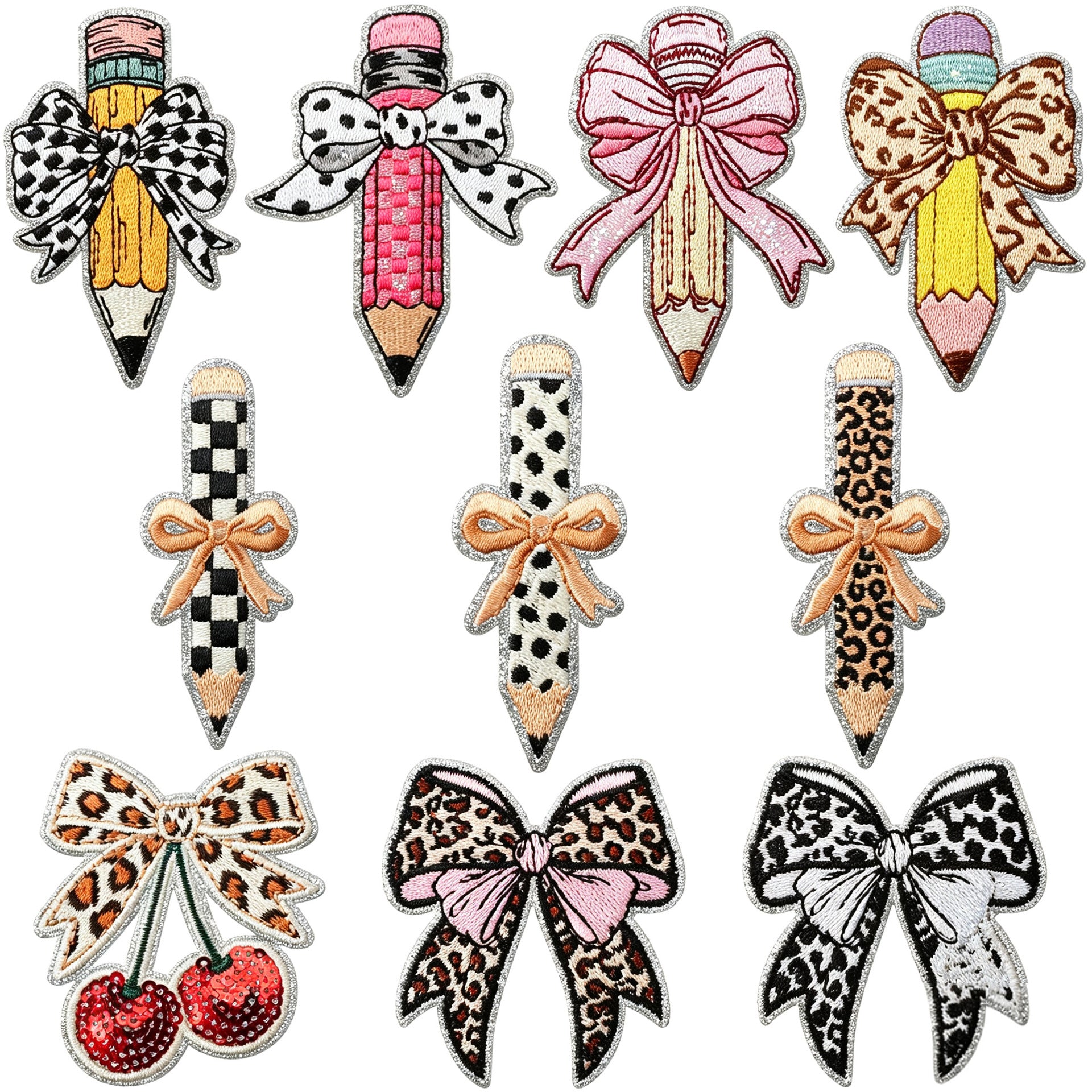 Wholesale Bow Pencil Theme Iron On Embroidery Patch Decorative Casual Clothing Accessory