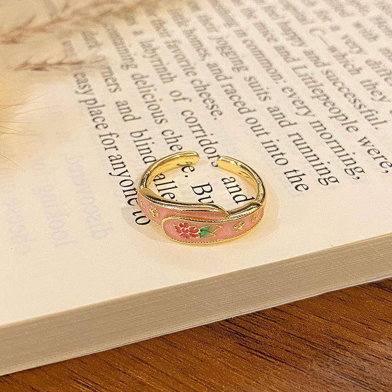 Wholesale Flower bud colored enamel drip pattern ring