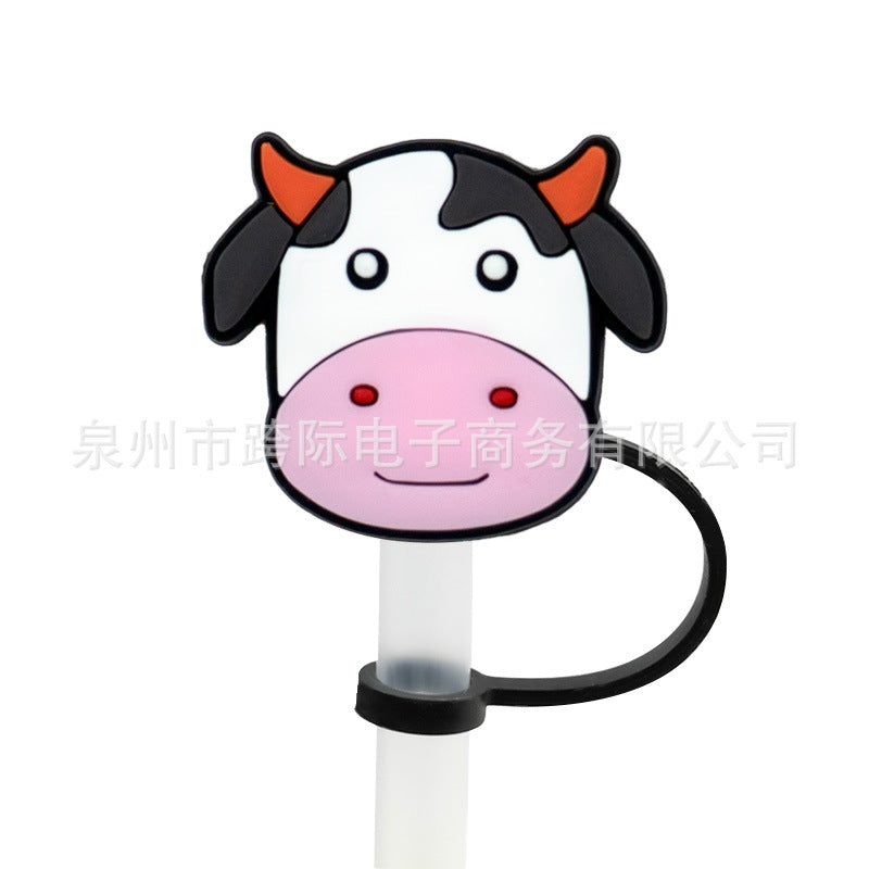 Wholesale 10 pcs New Cow Series Straw Cover Straw Cap Silicone Dust Plug