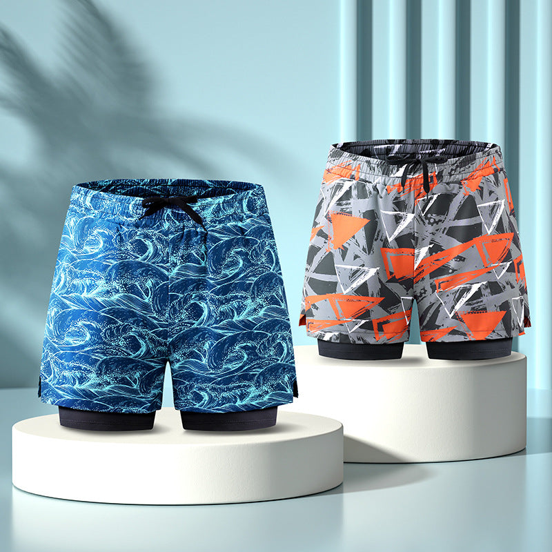 Wholesale Men's Loose Multi-Purpose Double Layer Boxer Anti-embarrassing Swimwear with Pockets