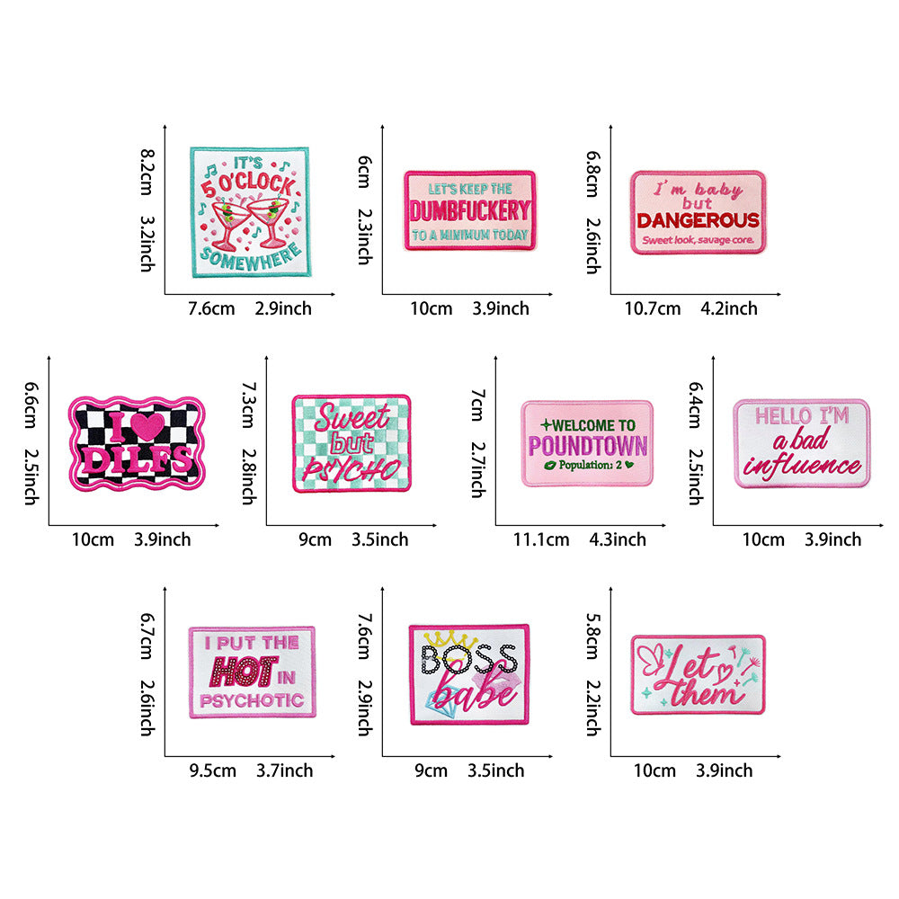 Wholesale 20 Styles Pink Letter Gold Plaid Polyester DIY Iron On Embroidered Patches For Shoes Hats Stylish Gift