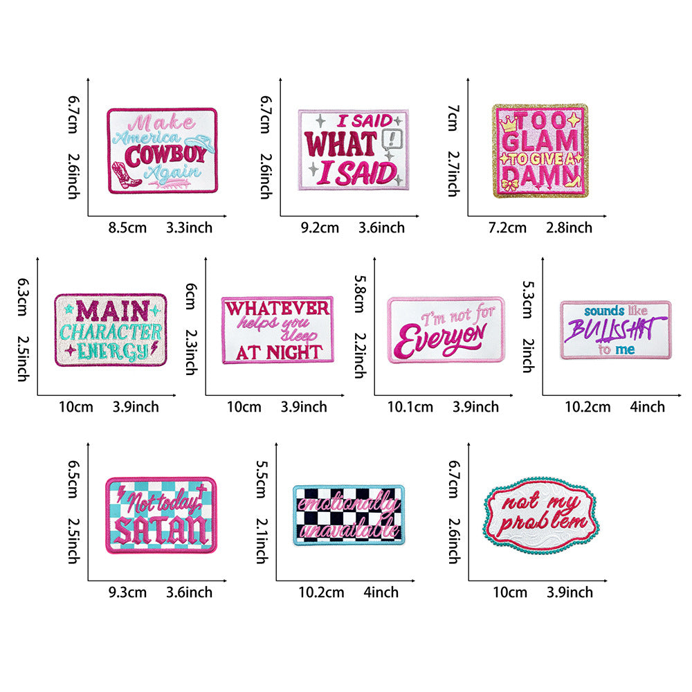 Wholesale 20 Styles Pink Letter Gold Plaid Polyester DIY Iron On Embroidered Patches For Shoes Hats Stylish Gift