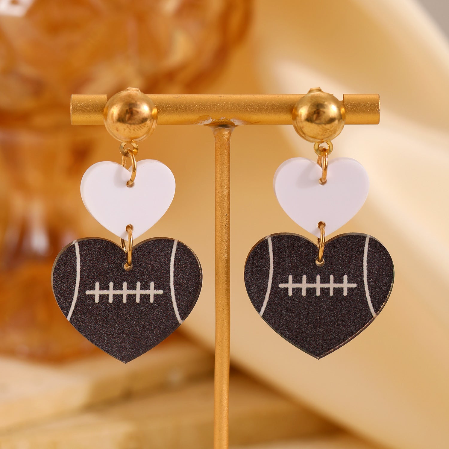 Wholesale Vintage Acrylic Heart Panel Double Heart Rugby Drop Earrings