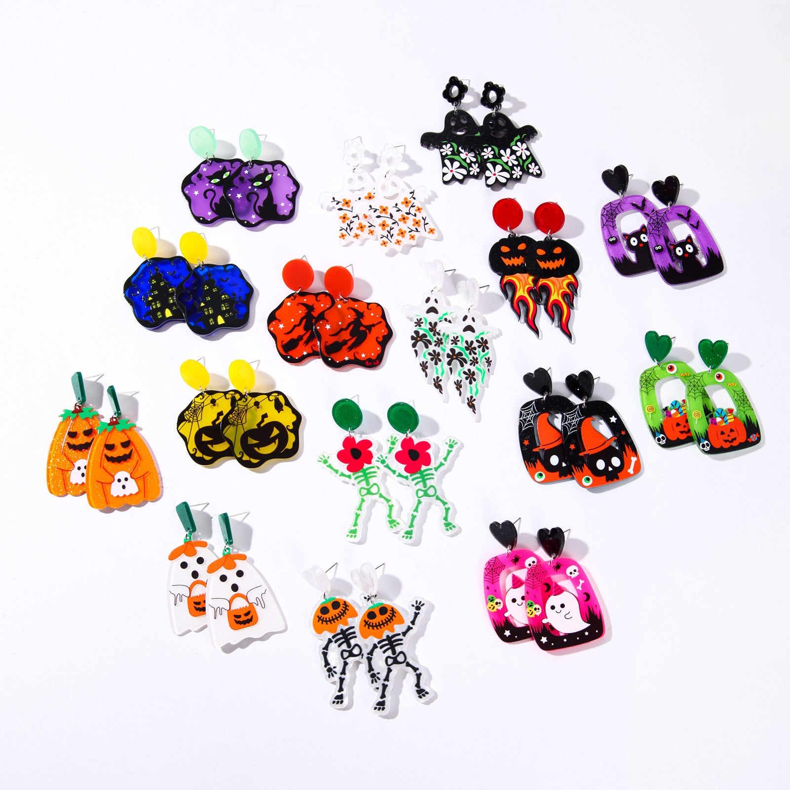 Wholesale  Acrylic Pumpkin Ghost Skull Drop Earrings For Women Party Wear Jewelry Accessory Gift Boutique Resale
