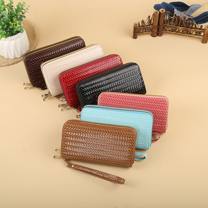 Wholesale Simple Woven Zipper Long Wallet for Women