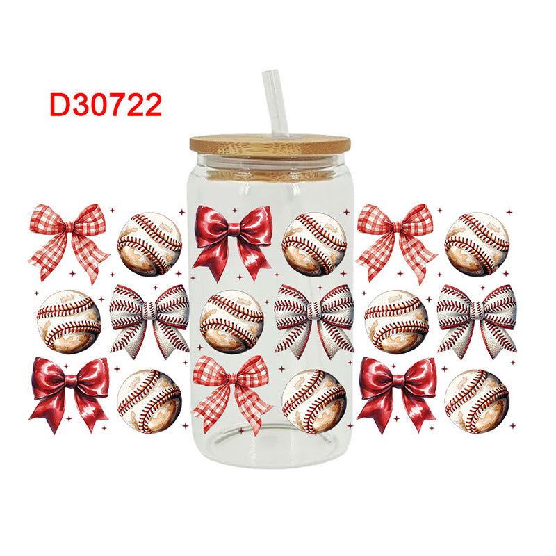 Wholesale Baseball Bow  16oz Cup UV DTF Wraps