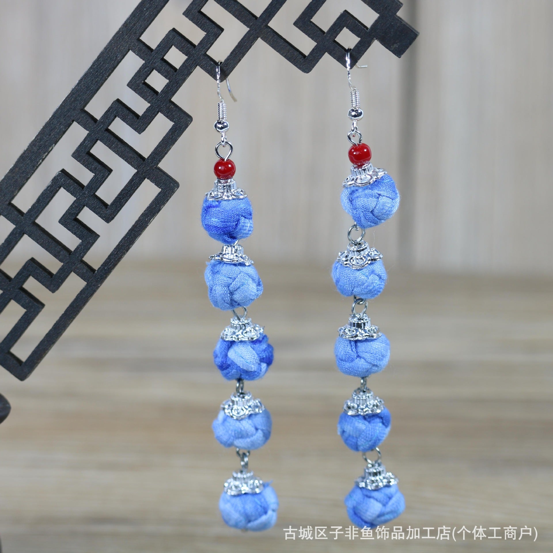 Wholesale Ethnic Style Tie-Dye Style Blue-Dyed Fabric Handmade Earrings