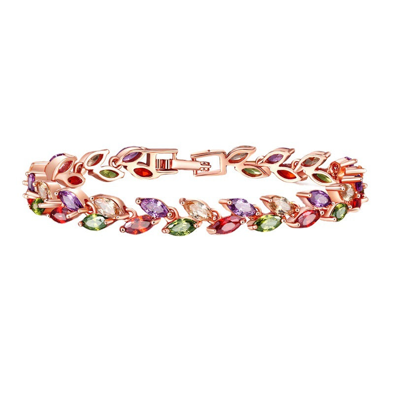 Wholesale Colorful Crystal Zircon Willow Leaf Bracelet
