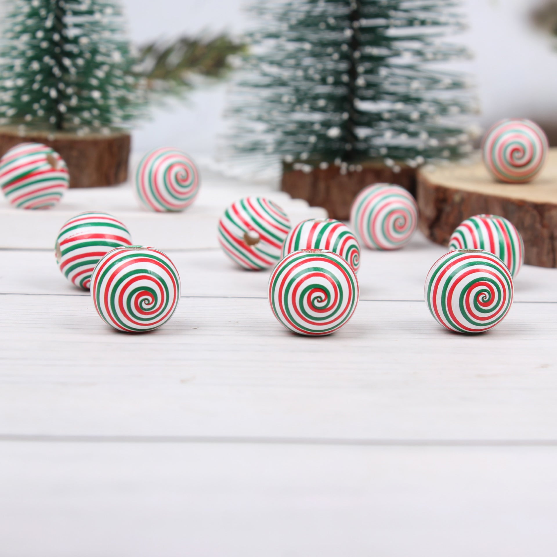 Wholesale 20pcs 16mm Christmas Candy Spiral DIY Colorful Festive Wooden Beads