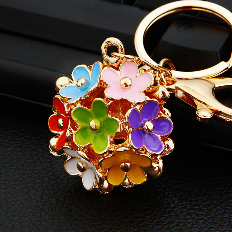 Wholesale Pink Four Leaf Clover Love Lock Keychain Rhinestone Inlaid Metal Car Key Ring Fashion Accessory Gift
