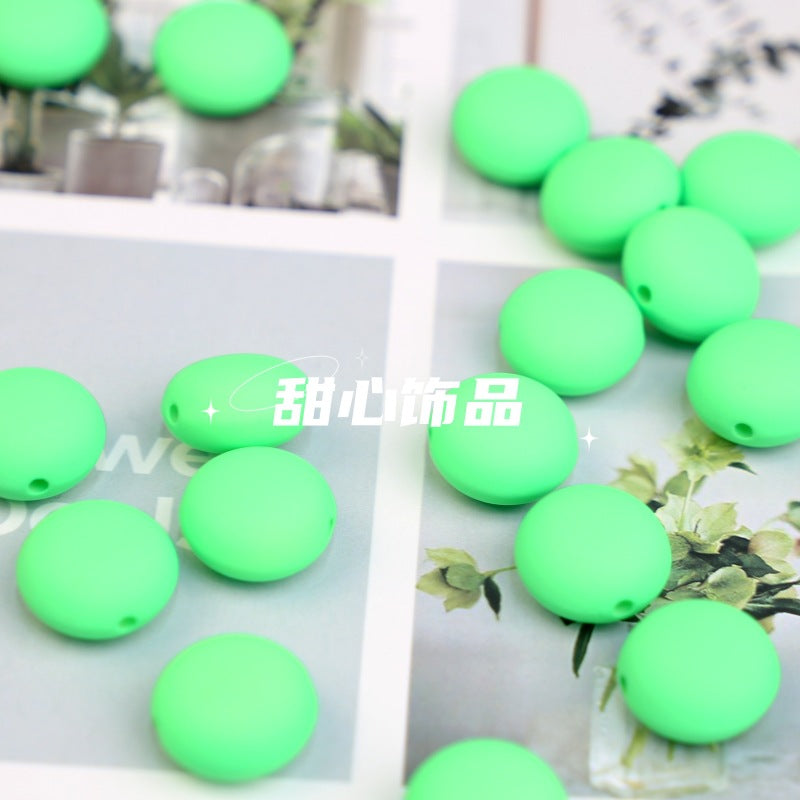 Wholesale 10pcs Macaron Color Rubber Beads Straight Hole Flat Round Beads Diy Jewelry Accessories