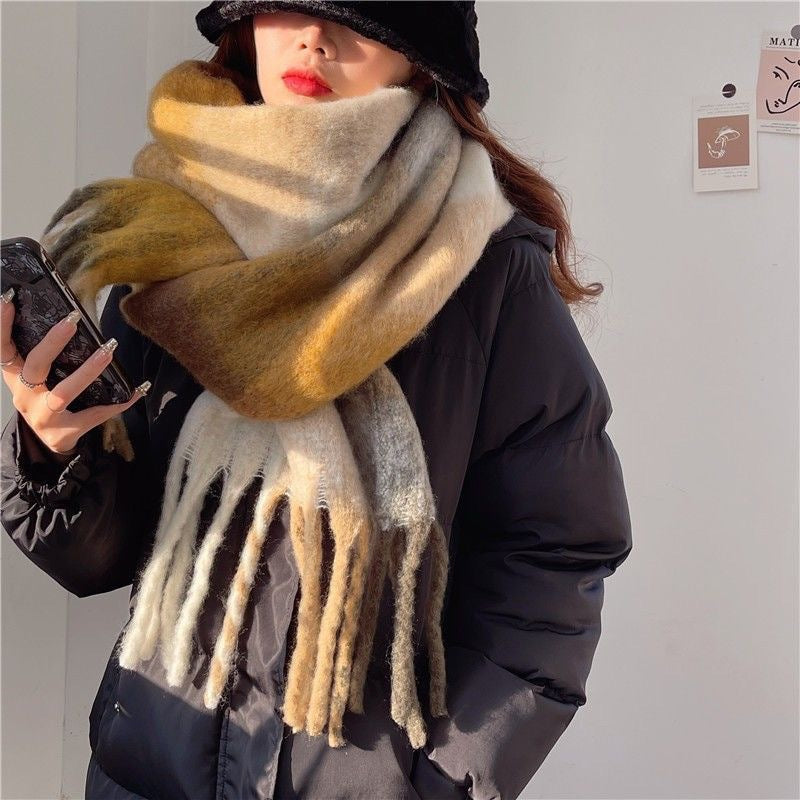 Wholesale Rainbow Scarf Women's Plaid Imitation Cashmere Tassel Warm Shawl