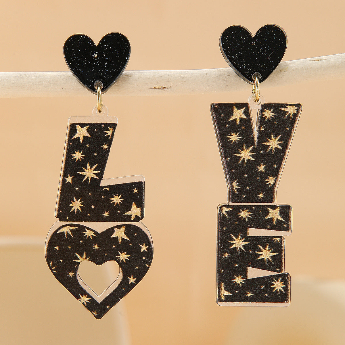 Wholesale Rainbow letter acrylic printed asymmetrical earrings