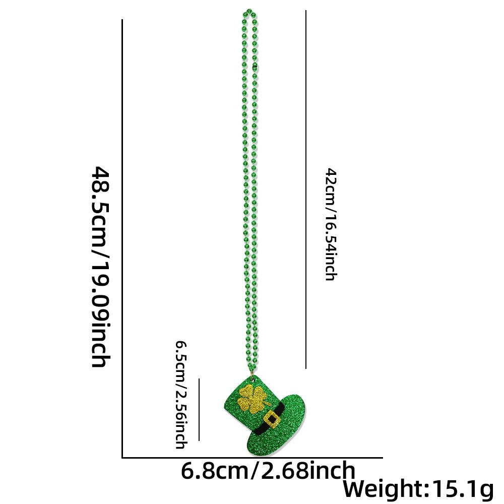 Wholesale Green  Shamrock Hat Bead Chain Pendant Necklace St.  Patrick' s Day
