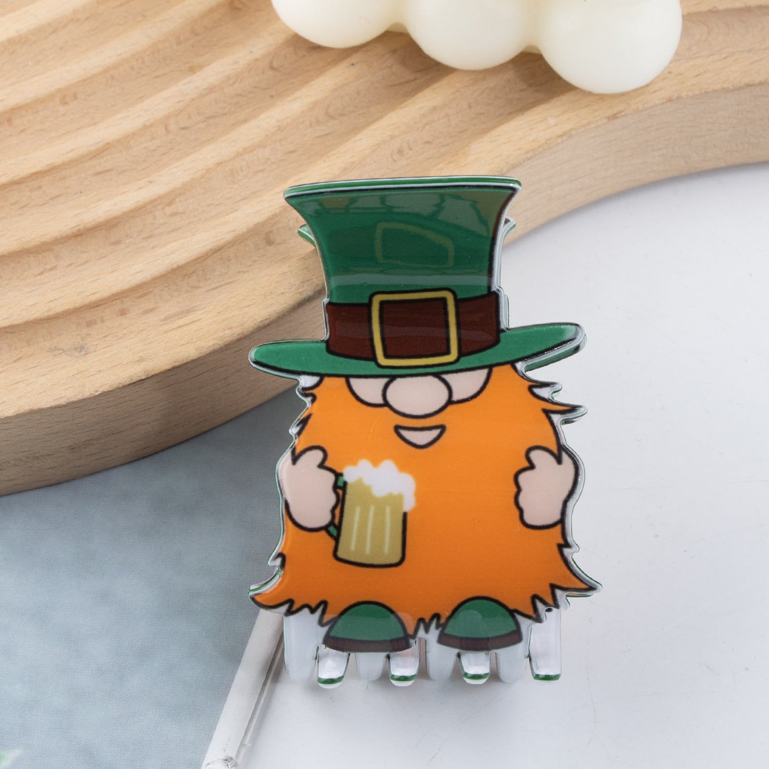 Wholesale St. Patrick's Day Green Old Dwarf Shamrock Pvc 6cm Hair Clip