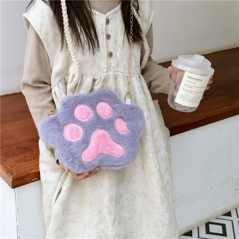 Wholesale Plush Bear Paw Chain Plush Shoulder Crossbody Bag