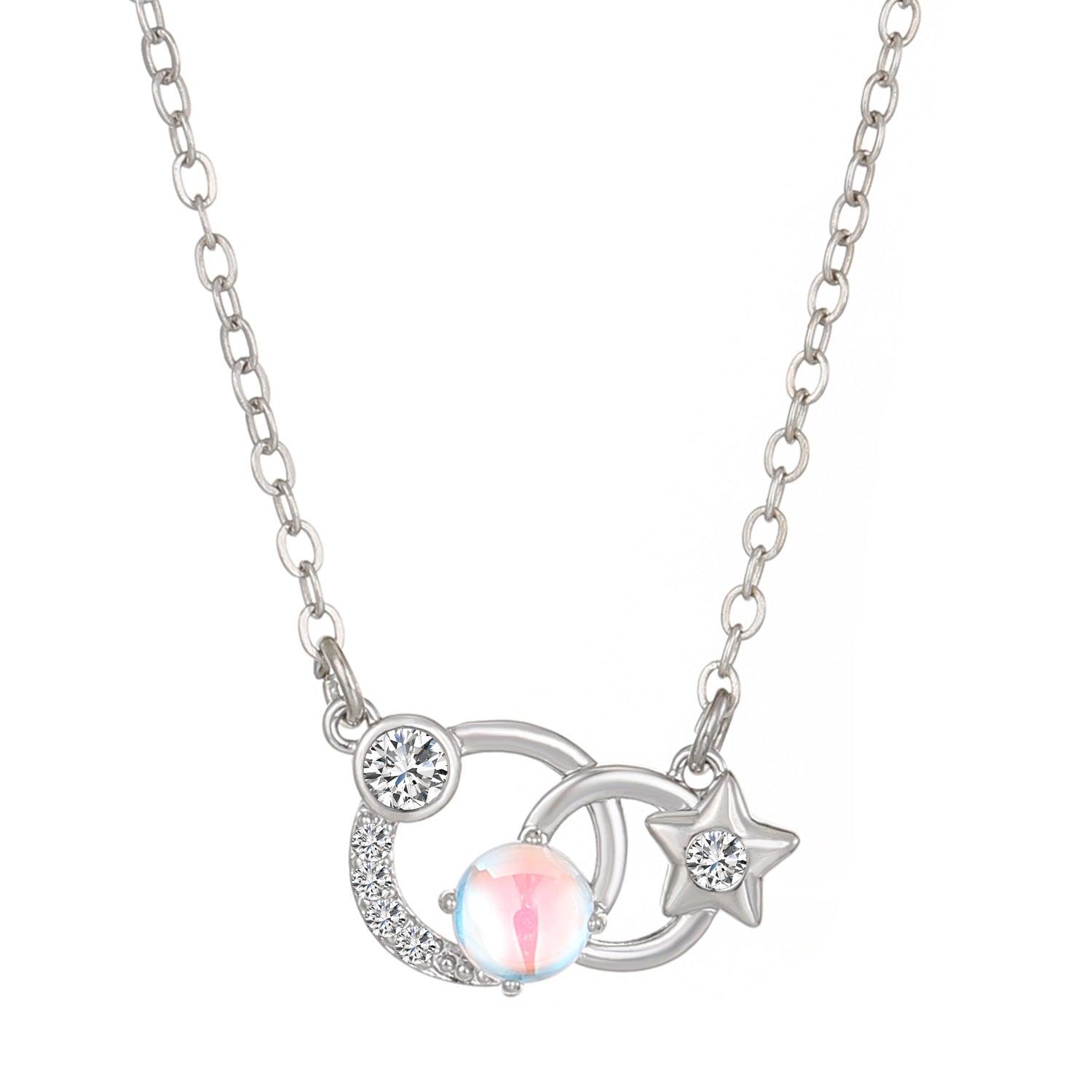 Wholesale Copper Constellation Diamond Hollow Moonstone Necklace