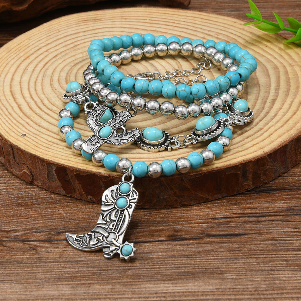 Wholesale Bohemian style denim turquoise Layered Bracelet Set