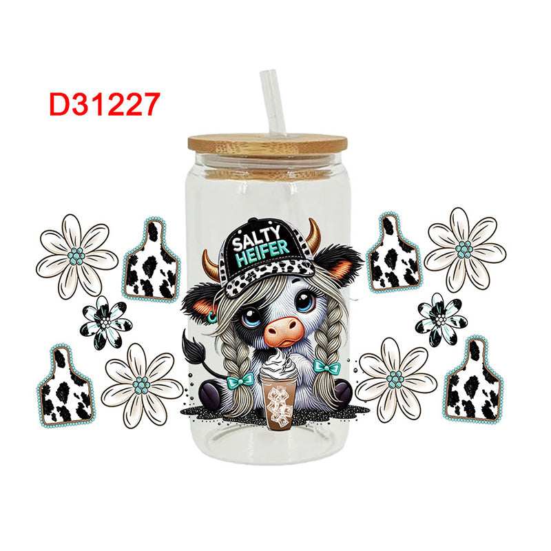 Wholesale Cute cartoon sunflower cow 16oz Cup UV DTF Wraps
