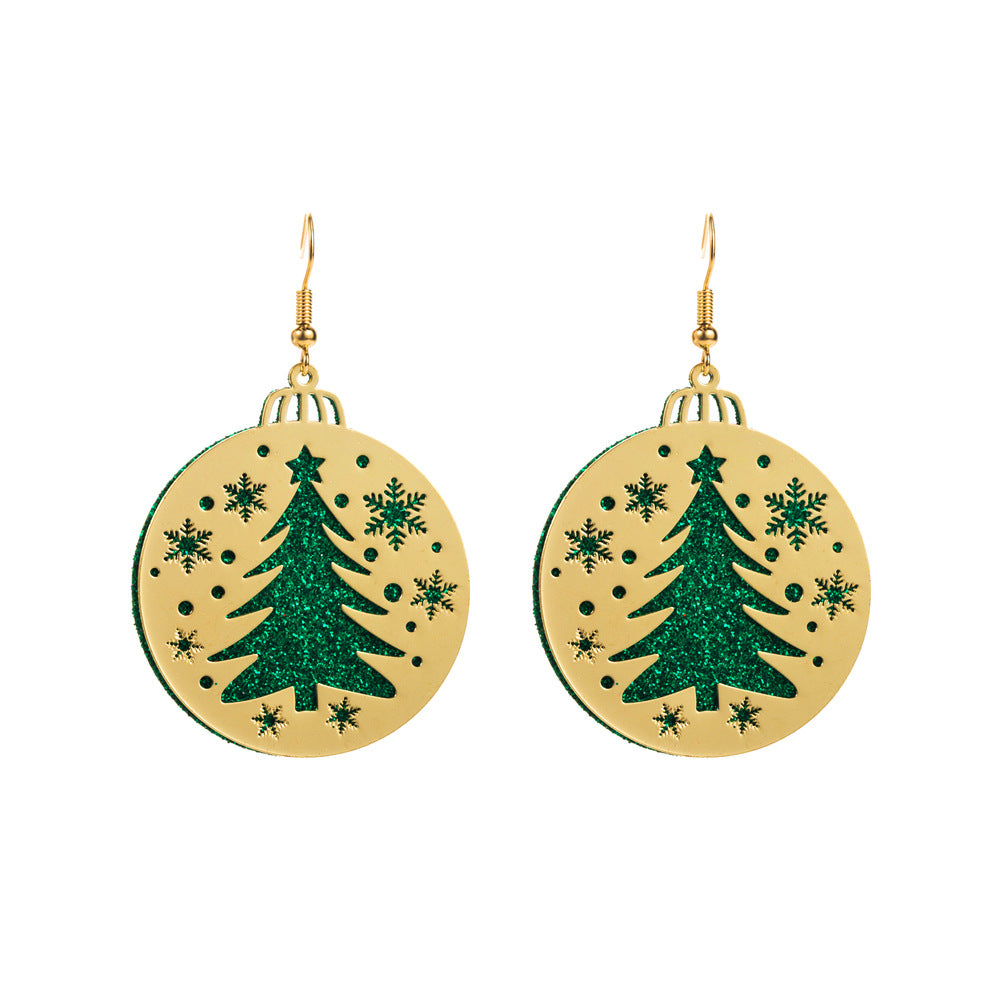 Wholesale Christmas Carved Cut-out Double-layer Alloy Glitter Earrings