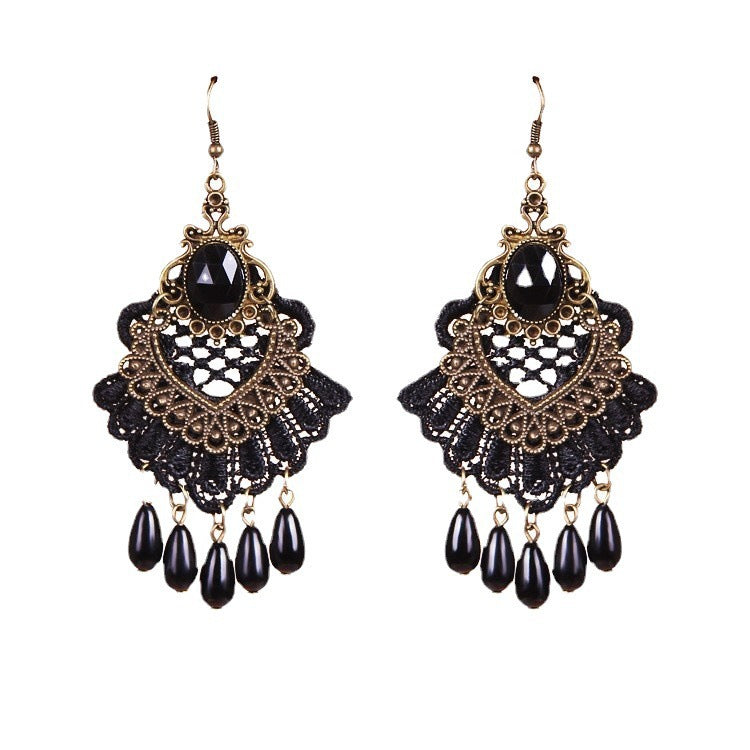Wholesale Antique Black Tassel Lace Earrings