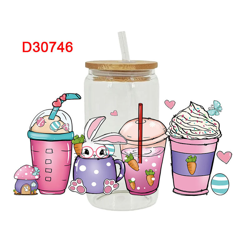Wholesale Cute Easter Colorful Egg Rabbit 16oz Cup UV DTF Wraps