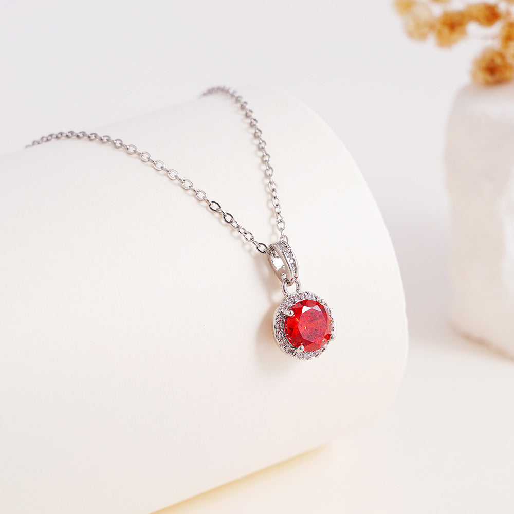 Wholesale Copper Inlaid with Zircon Geometric Round Necklace Stainless Steel Clavicle Chain Jewelry