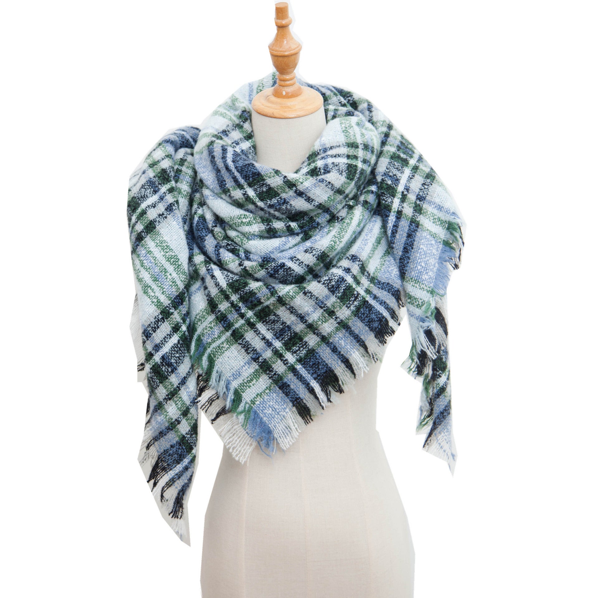Wholesale of Autumn and Winter Large Plaid Triangular Scarves, Polyester Cape Shawls