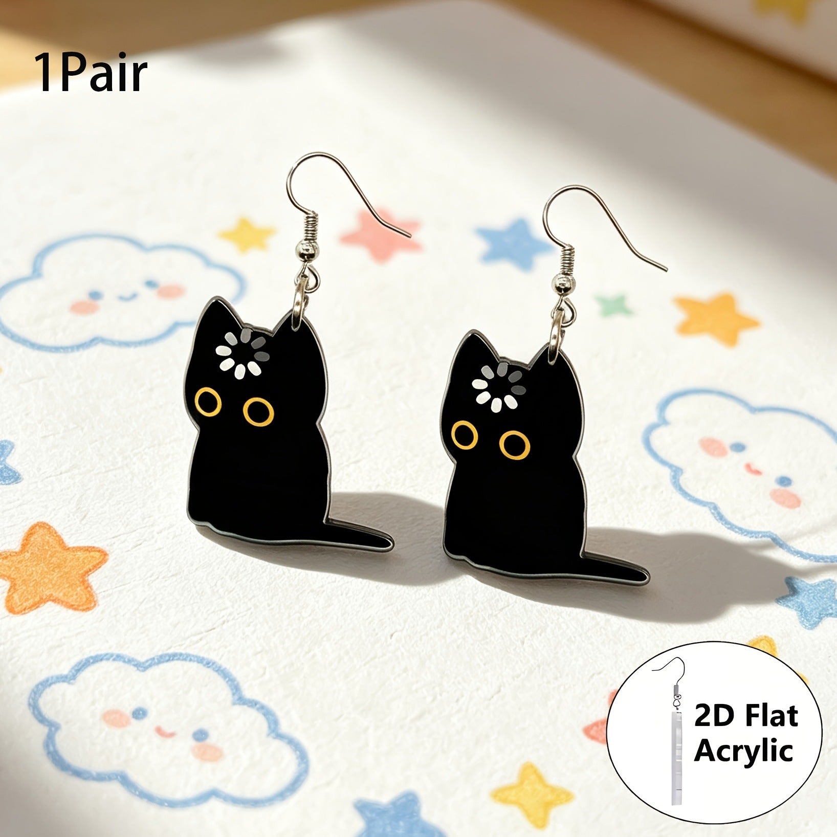 Wholesale Trendy Acrylic 2D Double Sided Cartoon Black Cat Earrings Cute Kitten Jewelry Accessory Boutique Resale Gift