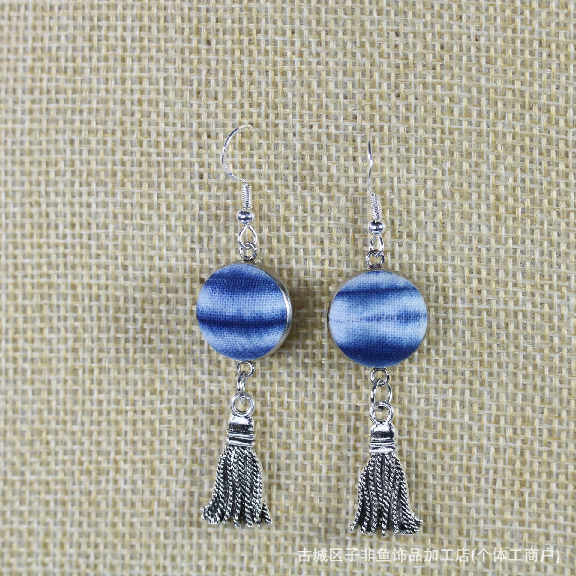 Wholesale Ethnic Style Tie-Dye Style Blue-Dyed Fabric Handmade Earrings