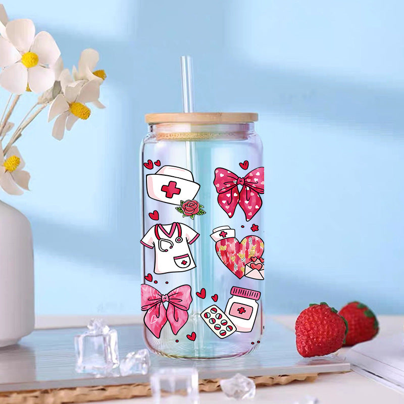 Wholesale Colorful bow tie ECG medical series 16oz Cup UV DTF Wraps