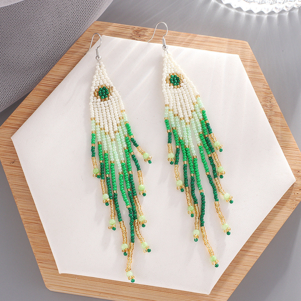 Wholesale Colorful Rice Beads Bohemian Tassel Earrings
