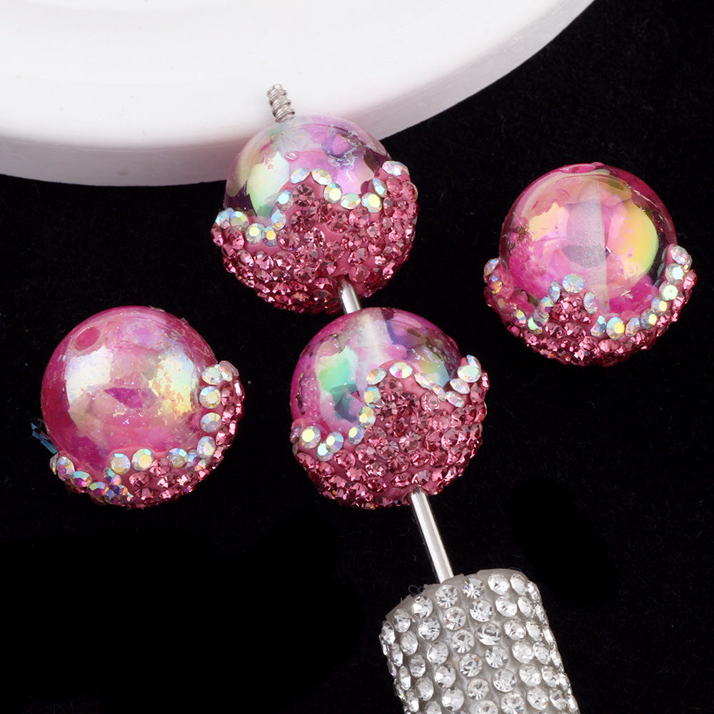 Wholesale 6pcs New cloud beads clay diamond ball can wear straight hole beads DIY mobile phone chain key chain bag chain accessories