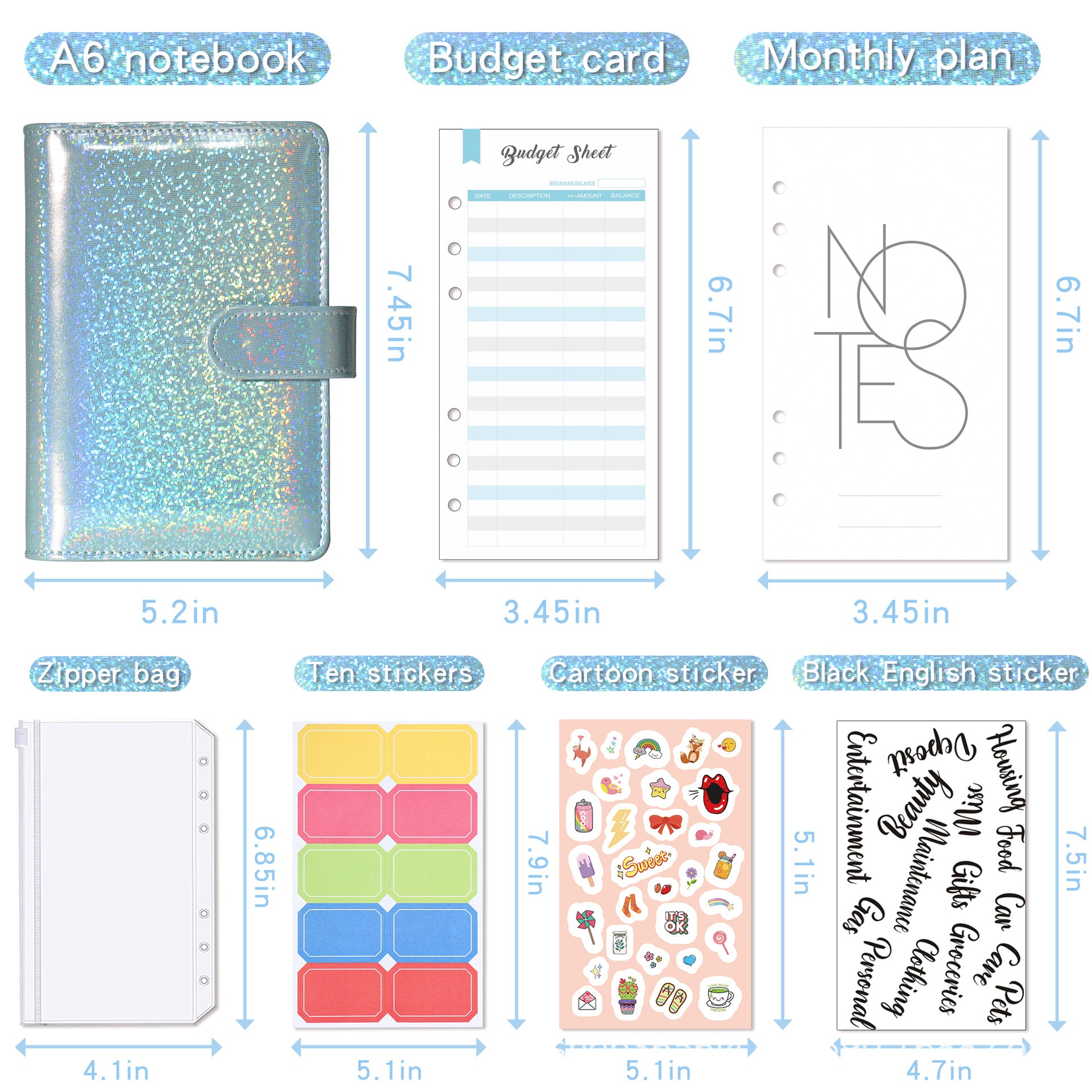 Wholesale A6 Leather PU Loose Leaf 12 Piece Zipper Bag Notebook