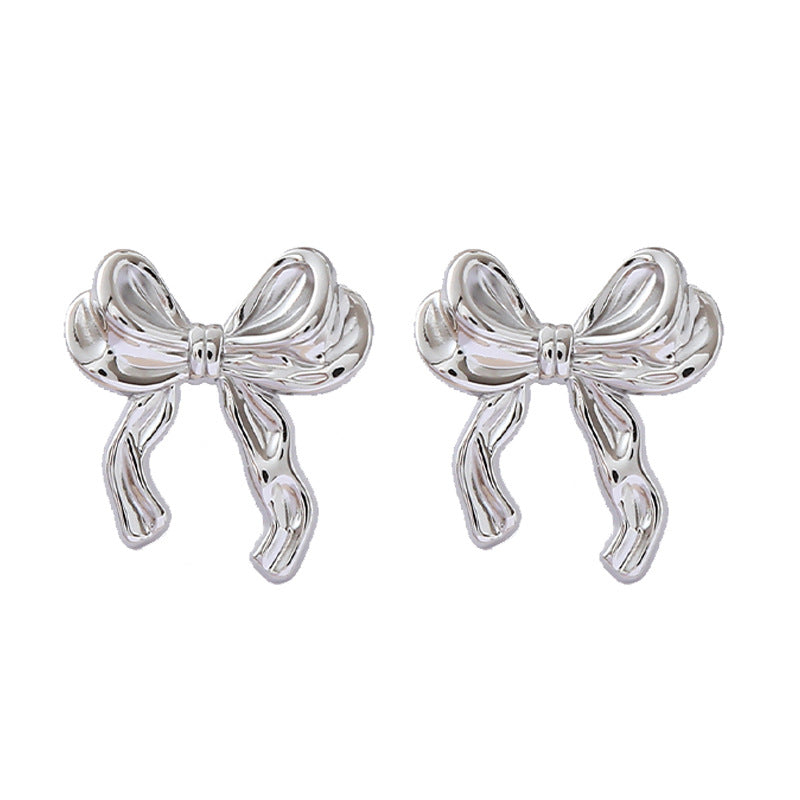 Wholesale French 18k Gold Stainless Steel Titanium Ribbon Bow Earrings